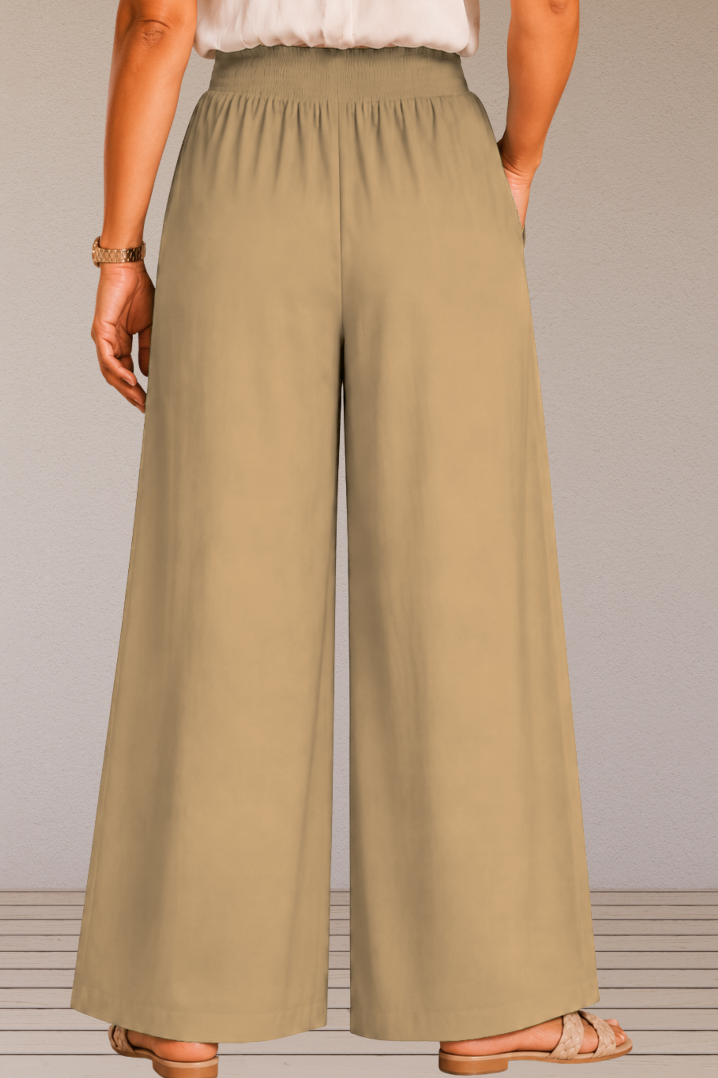 Almond Beige Flared Palazzo Pant
