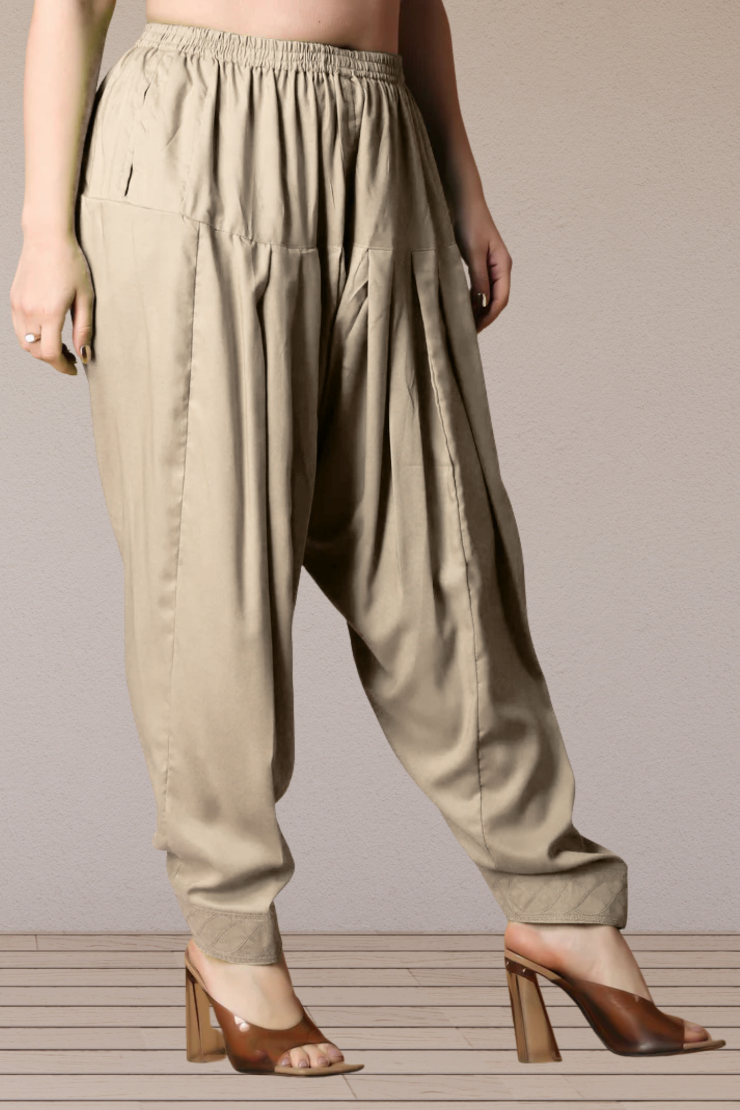 Almond Beige Rayon Pleated Salwar