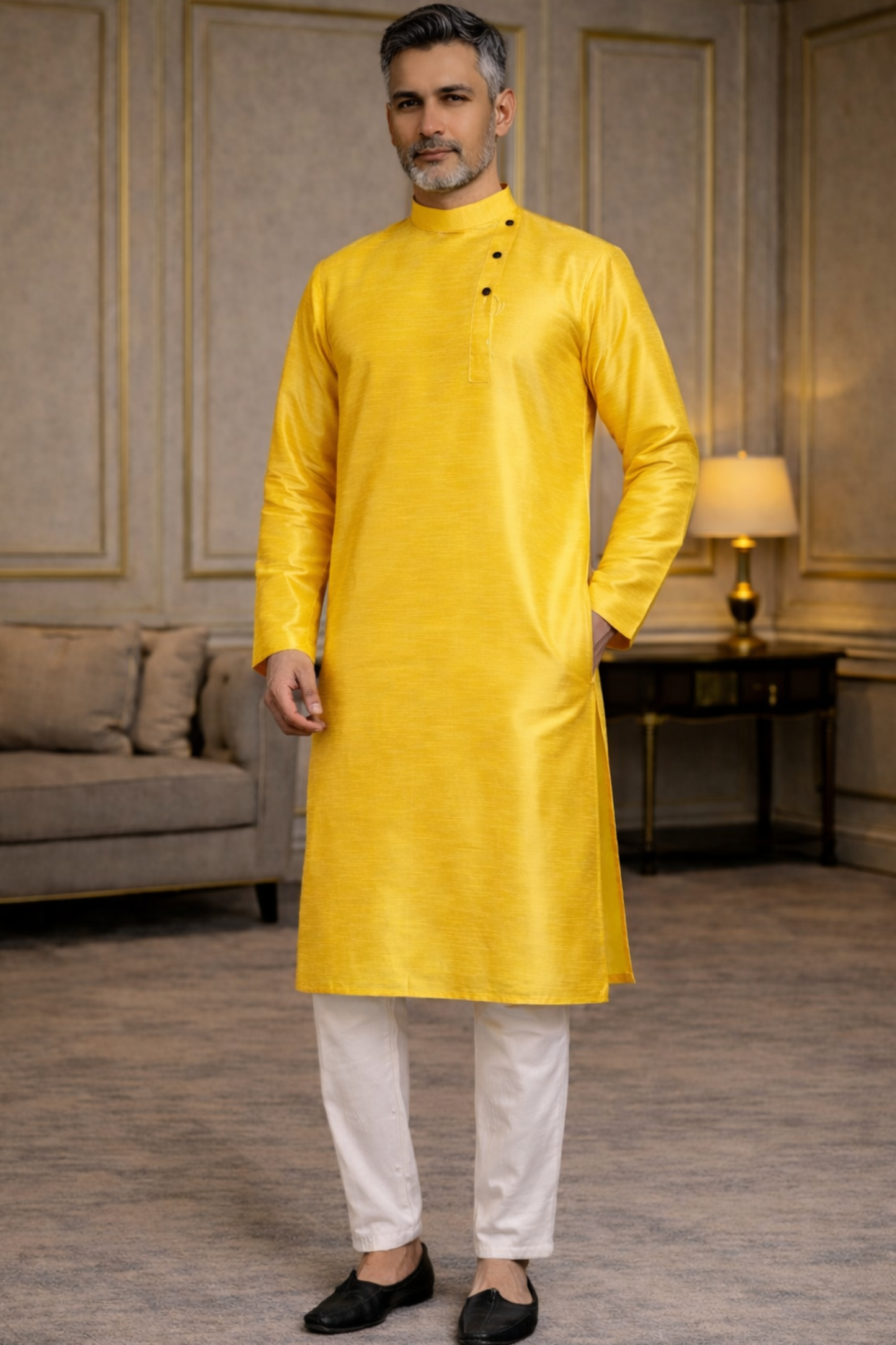Amber Yellow Silk Kurta Pajama