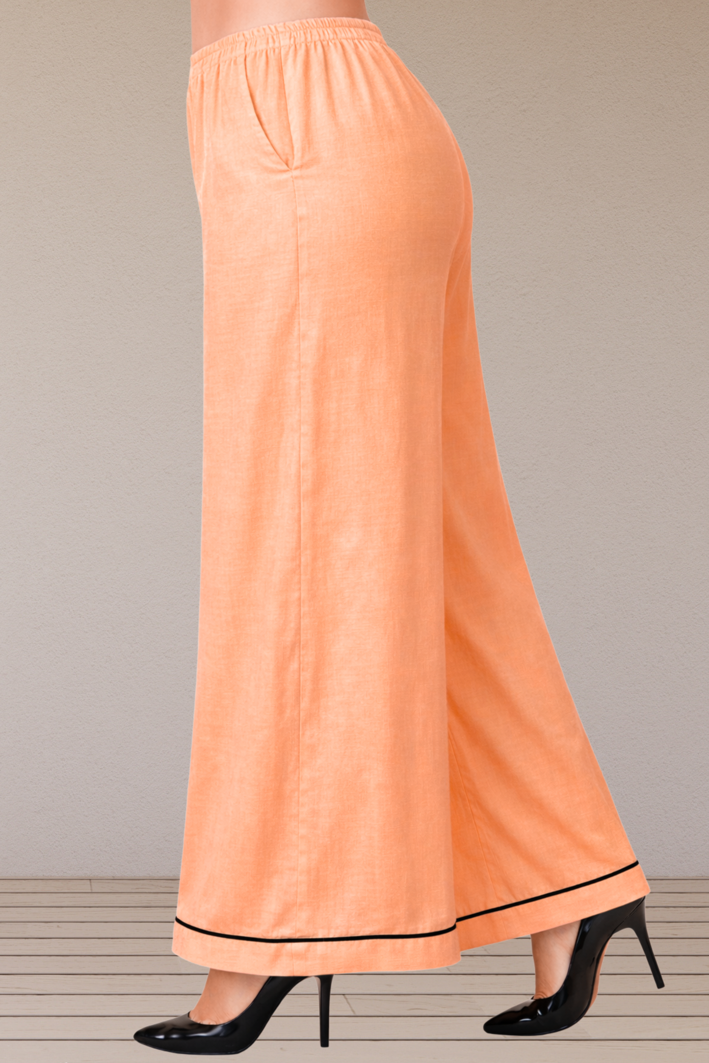 Apricot Detailed Hemline Rayon Palazzo