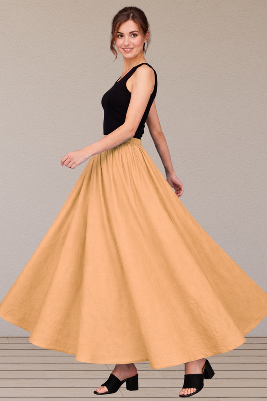 Apricot Rayon Long Skirt