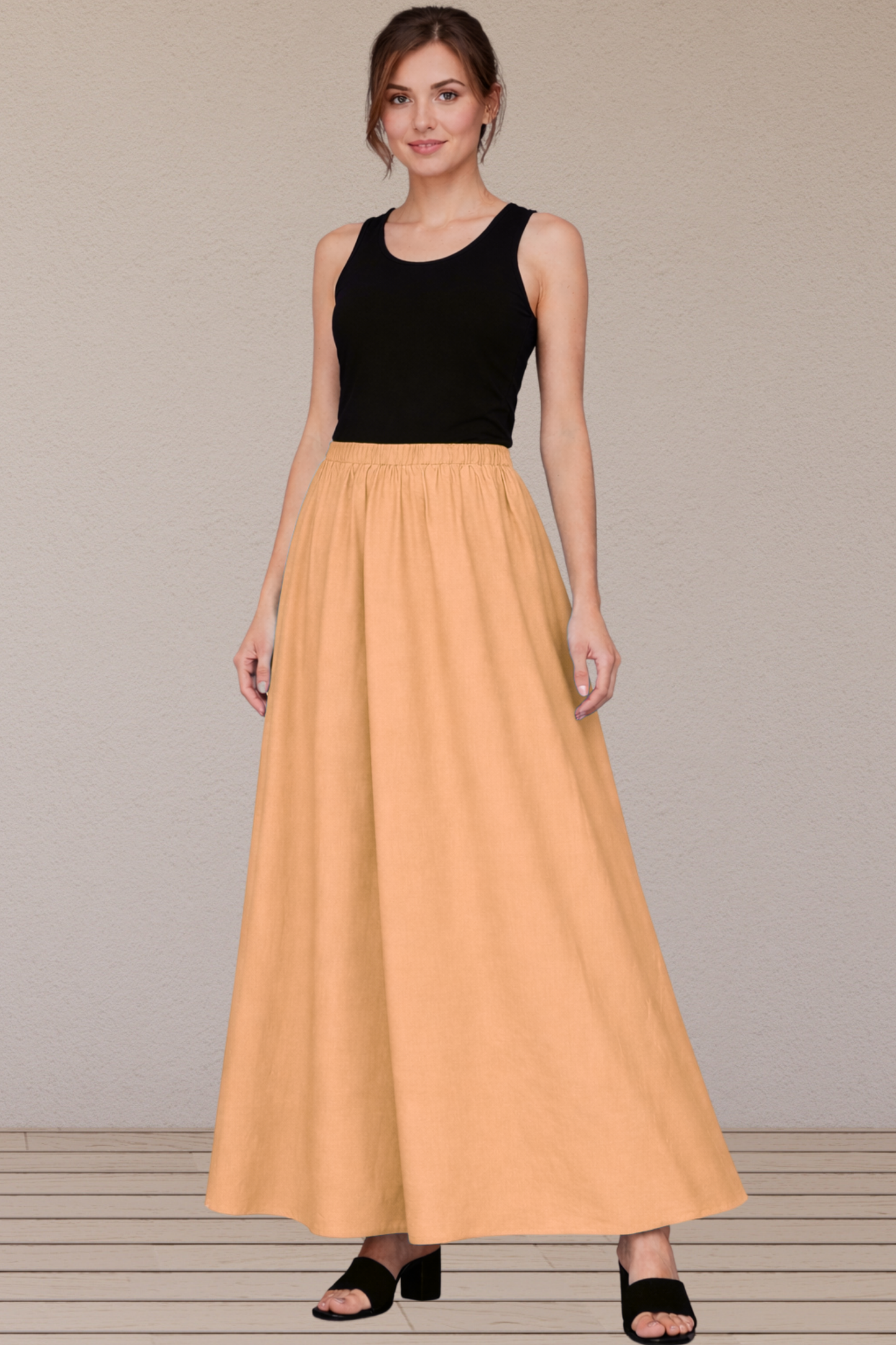 Apricot Rayon Long Skirt