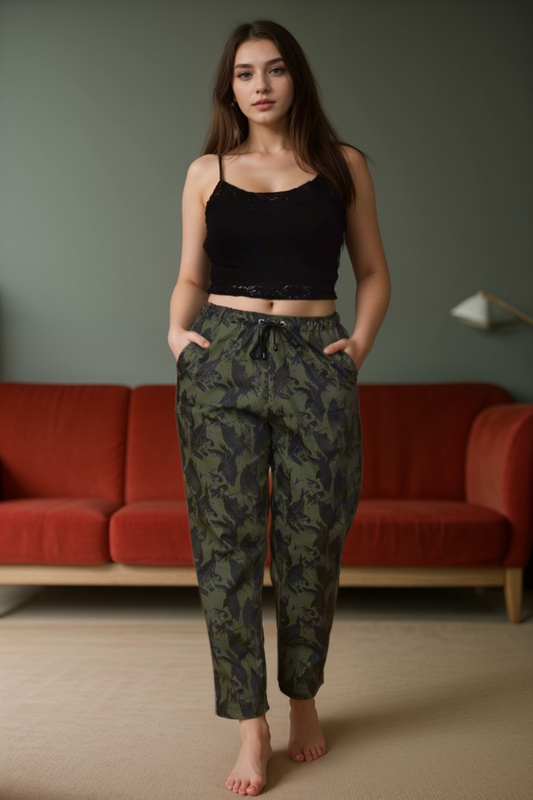Buy Plus Size Army Green Cotton Lycra Pants At Apella | Sizes XS to 10 XL | India | Free Delivery | Customized