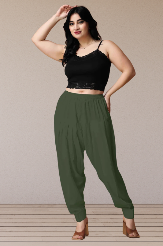 Army Green Pleated Cotton Salwar