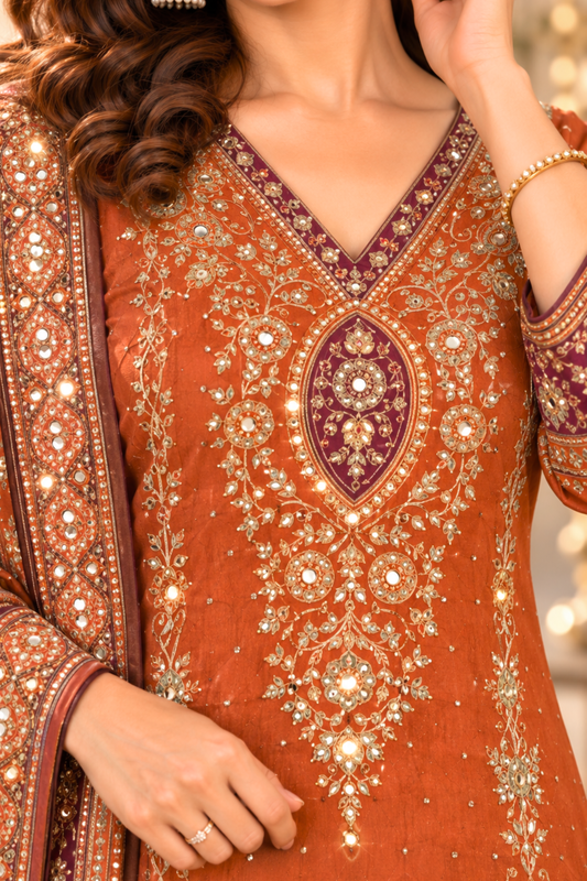 Arzoo Karachi Muslin Suit With Mirror Work