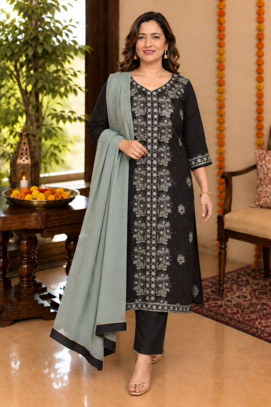 Auburn Black Organza Suit Set