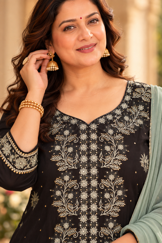 Auburn Black Organza Suit Set