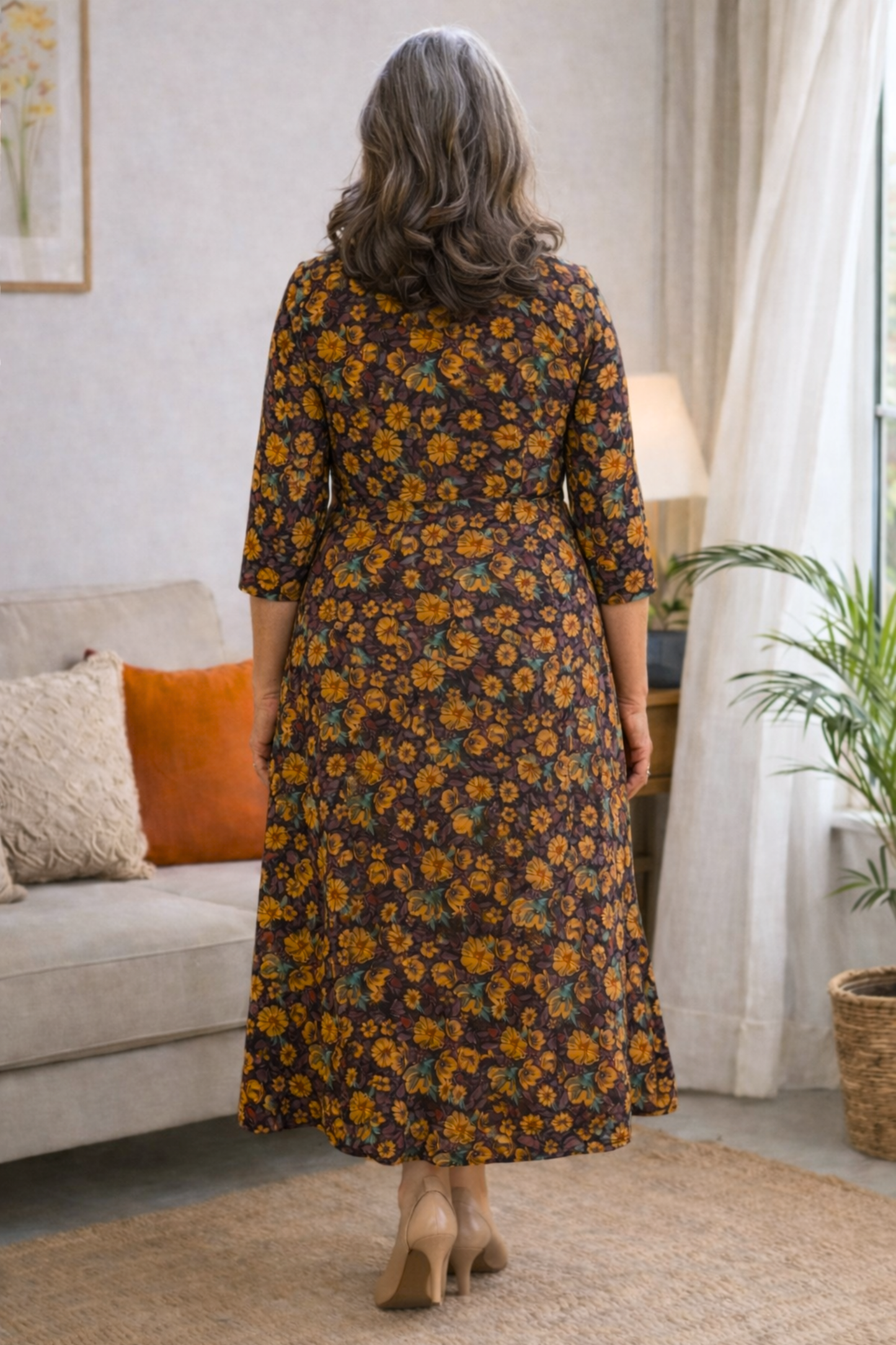 Autumn Floral Georgette Dress With Pockets