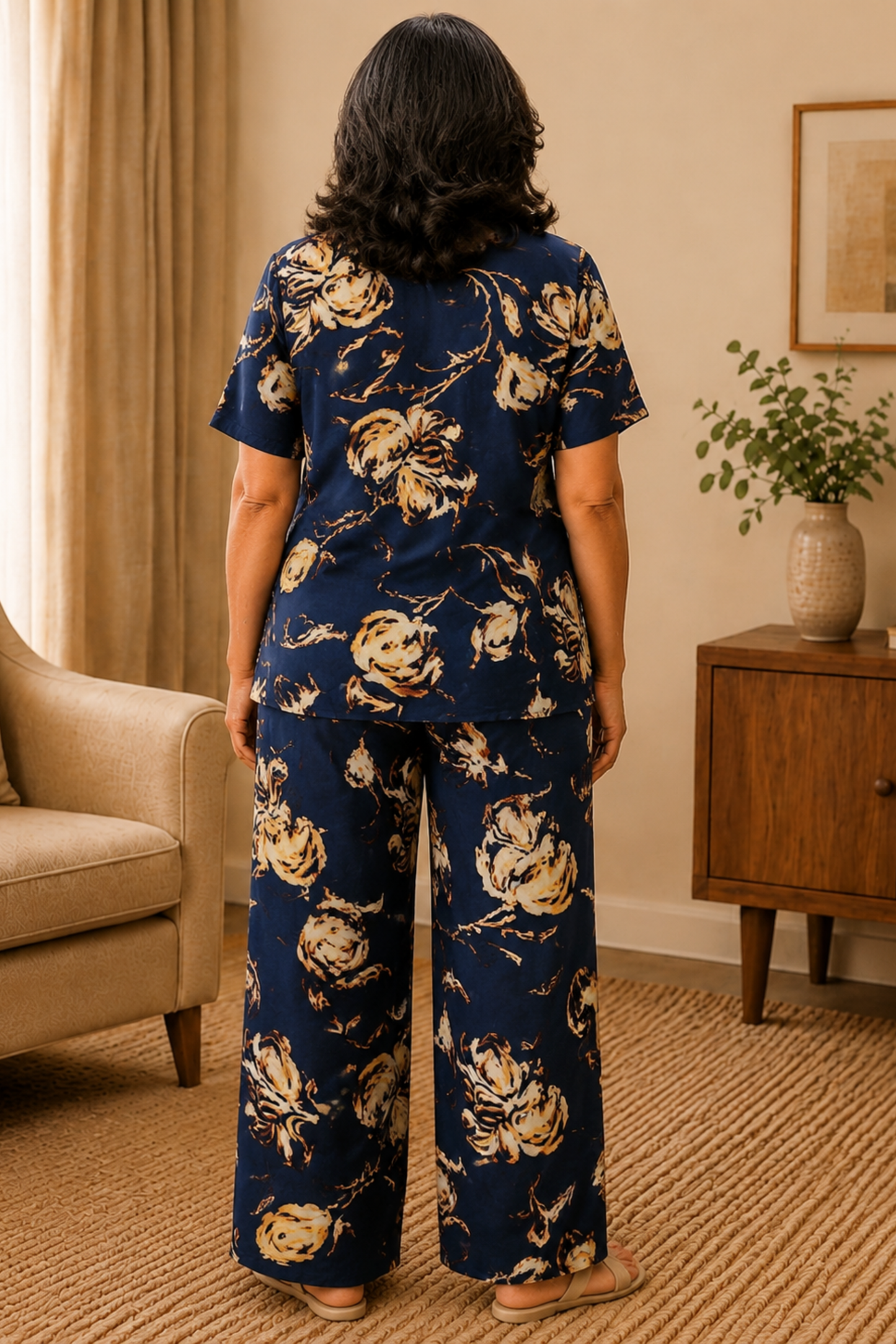 Autumn Noir Floral Rayon Night Suit
