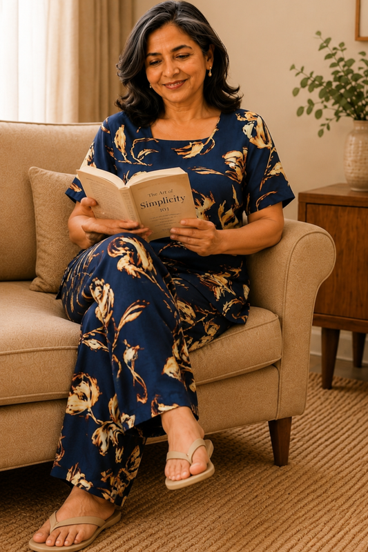Autumn Noir Floral Rayon Night Suit