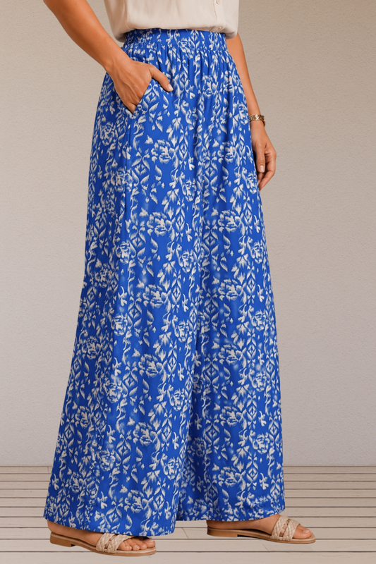 Azure Bloom Printed Rayon Lounge Pants