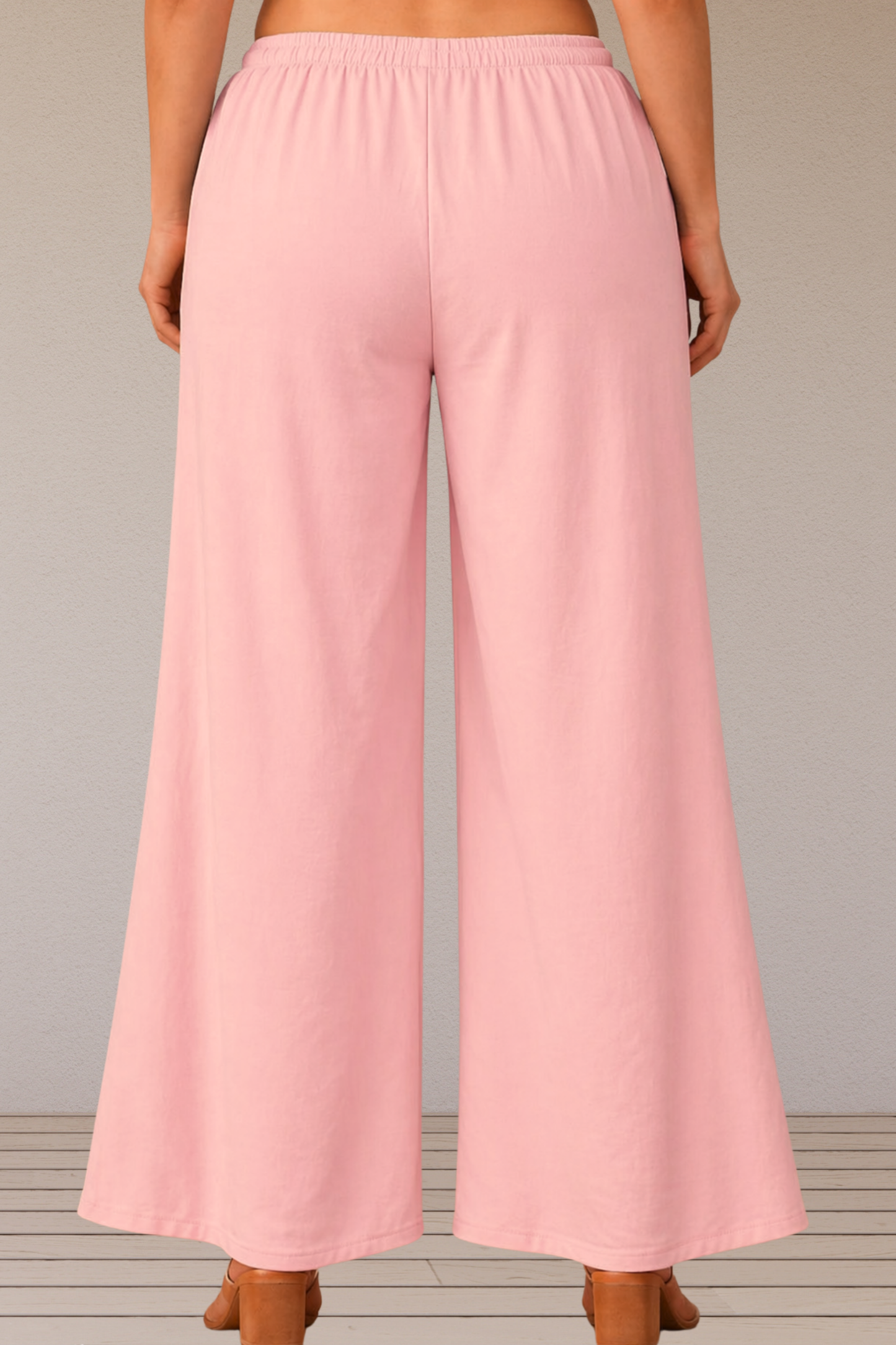 Baby Pink Belted Rayon Loose Palazzo