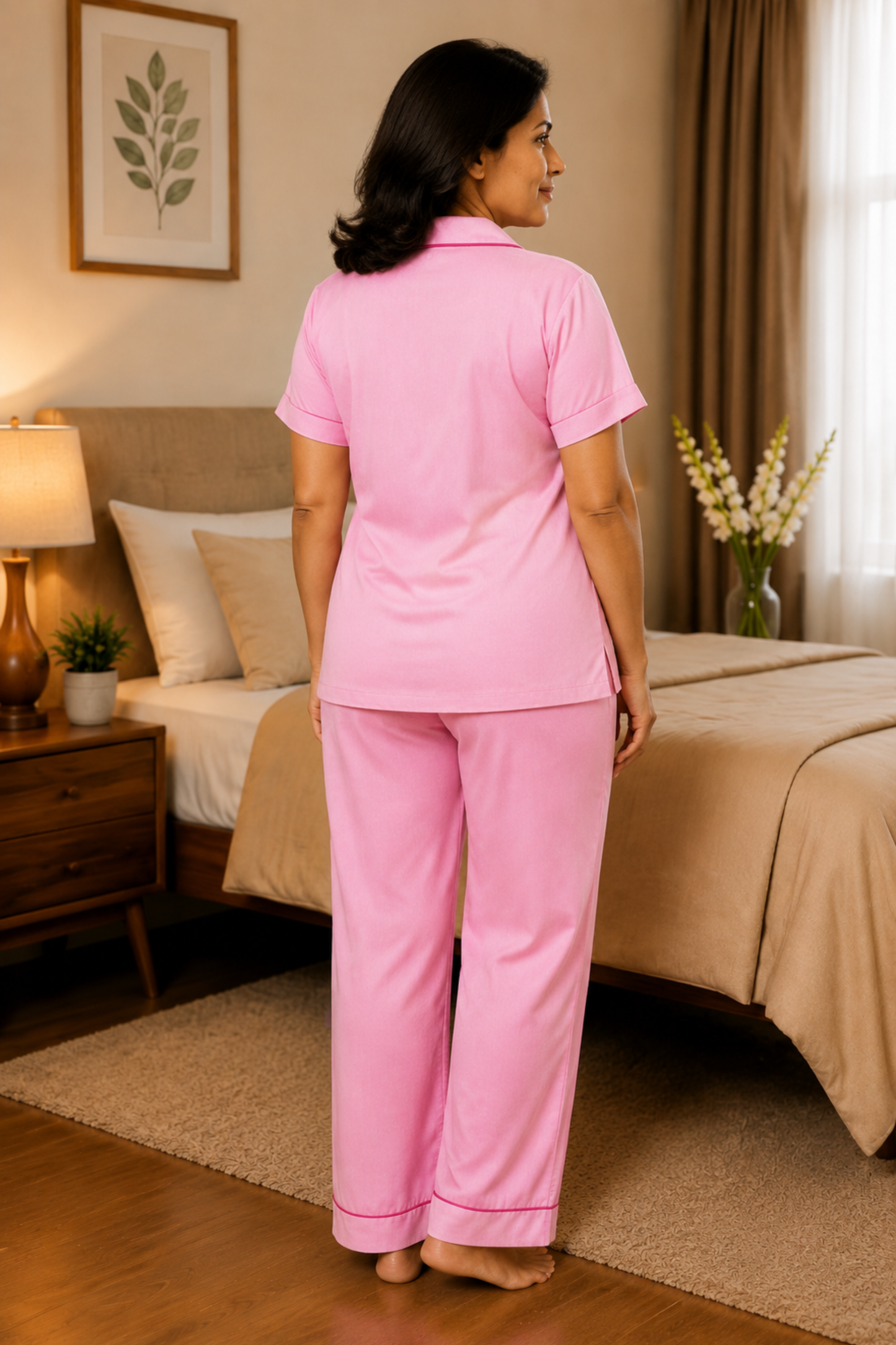 Baby Pink Solid Night Suit