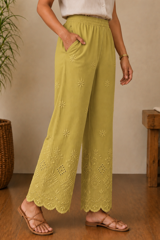 Beige Chikankari Pant Palazzo