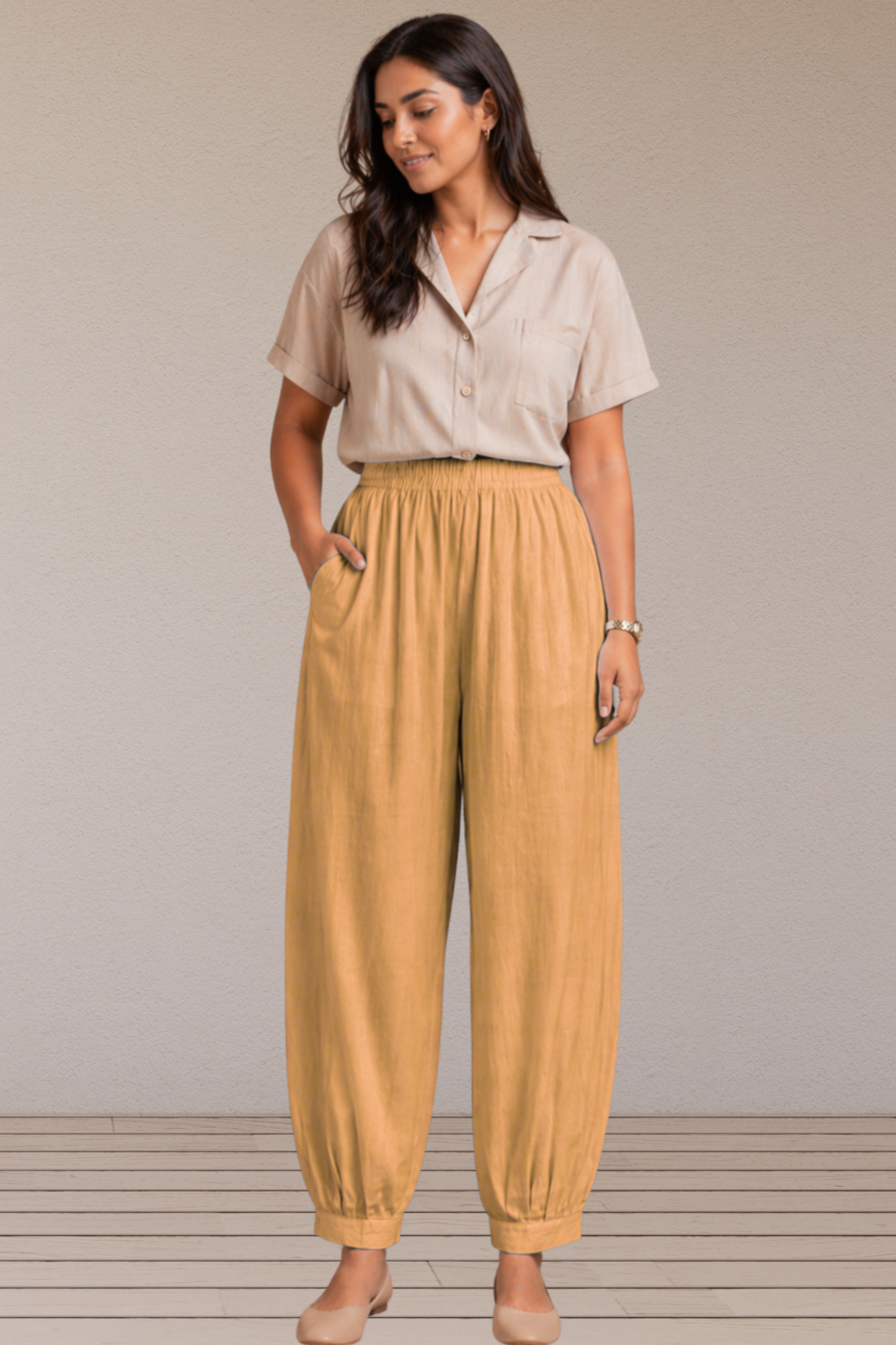 Beige Cotton Afghani Pants