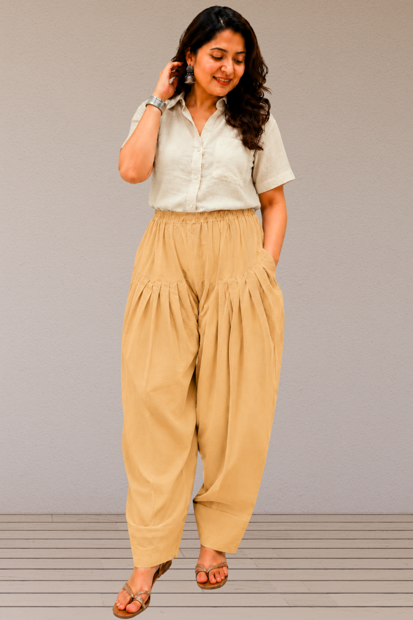 Beige Cotton Farshi Salwar