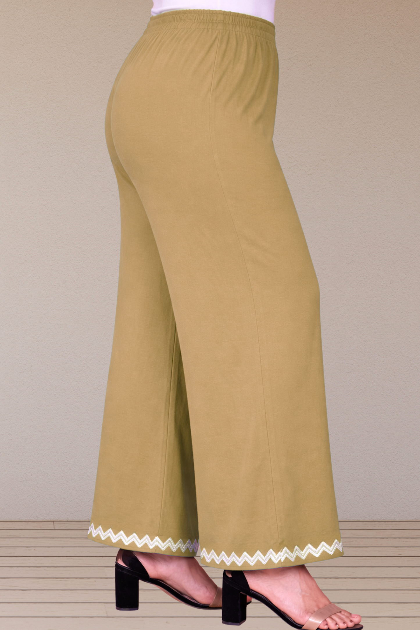 Beige Embellished Cotton Palazzo