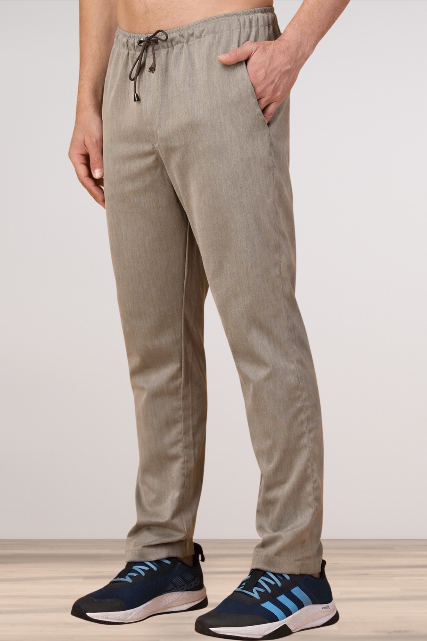 Beige Textured Stretch Track Pants