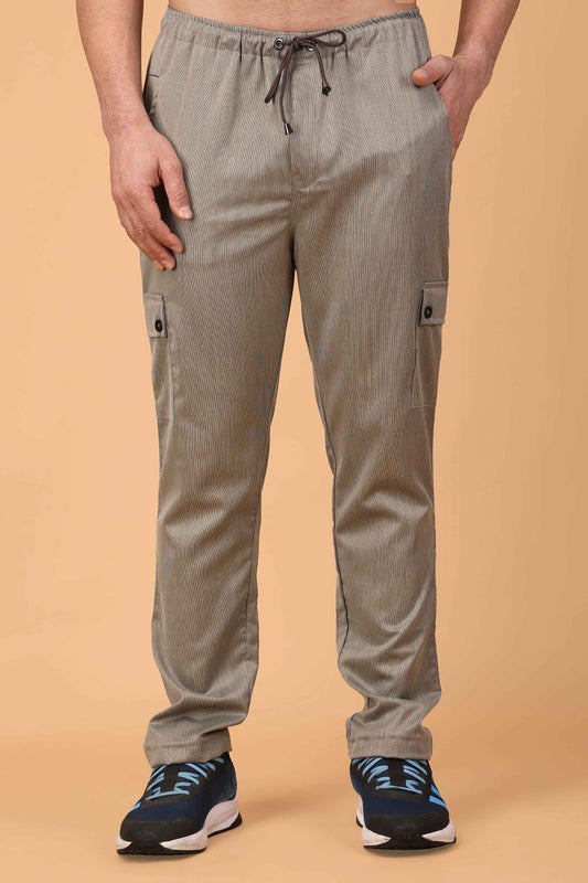 Buy Plus Size Beige Textured Stretch Cargo At Apella | Sizes XS to 10 XL | India | Free Delivery | Customized