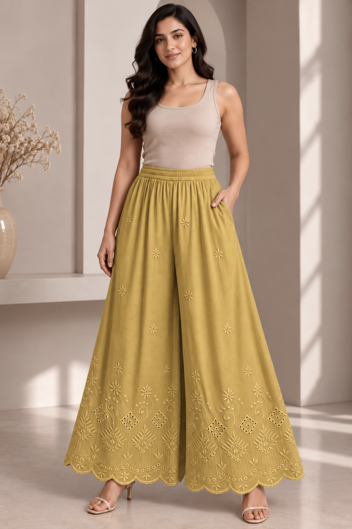 Beige Chikankari Skirt Palazzo