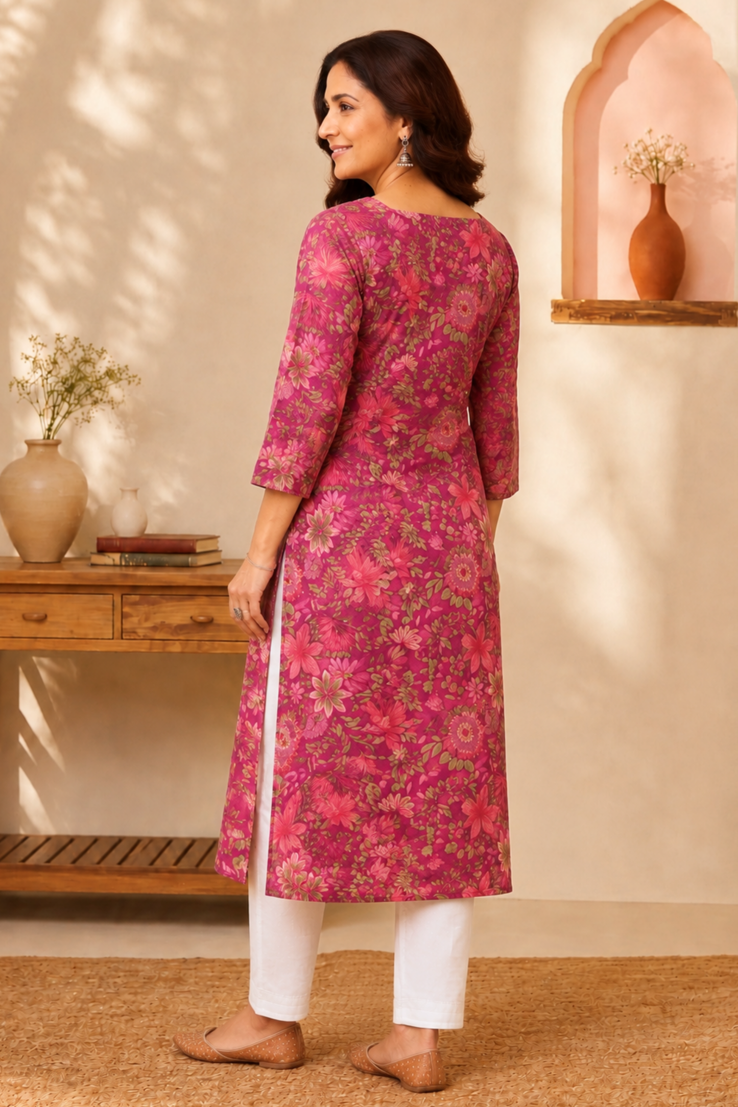 Berry Floral A-line Cotton Kurta
