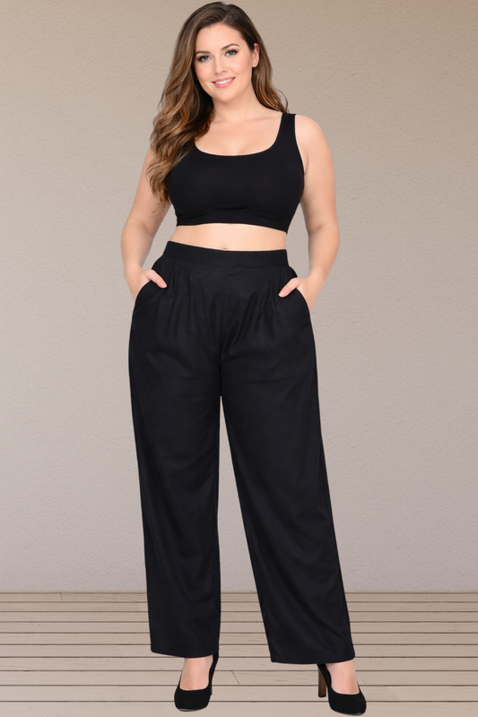 Black Belted Cotton Palazzo