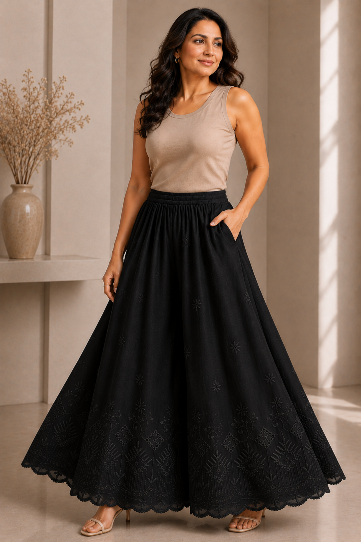 Black Chikankari Skirt Palazzo