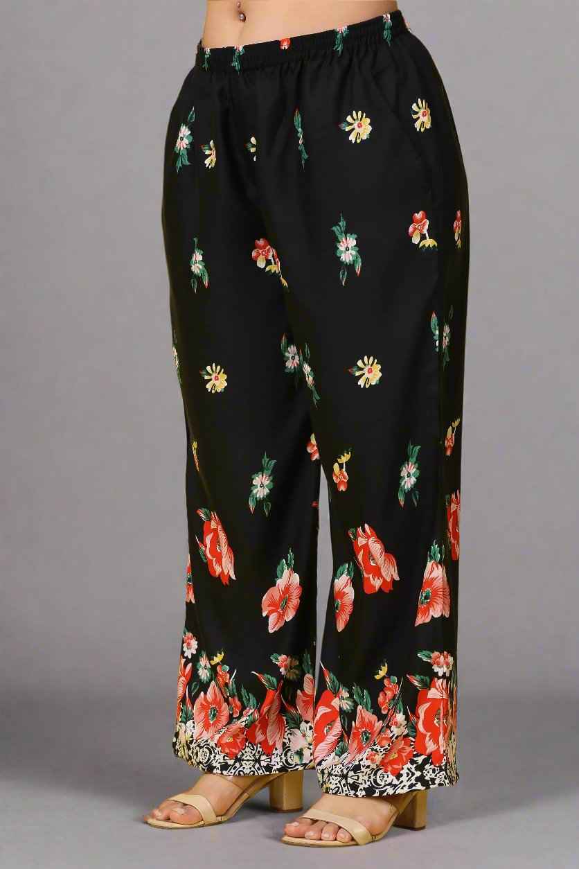 Buy Plus Size Midnight Garden Relaxed Palazzo At Apella | Sizes XS to 10 XL | India | Free Delivery | Customized