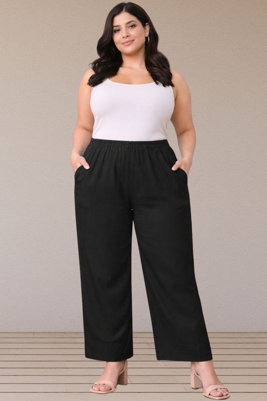 Black Pintuked Rayon Palazzo