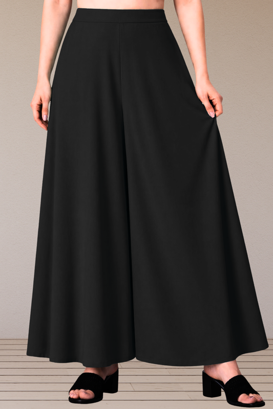 Black Rayon Belted Skirt Palazzo