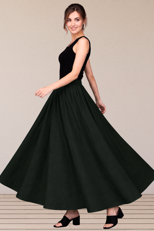 Black Rayon Long Skirt