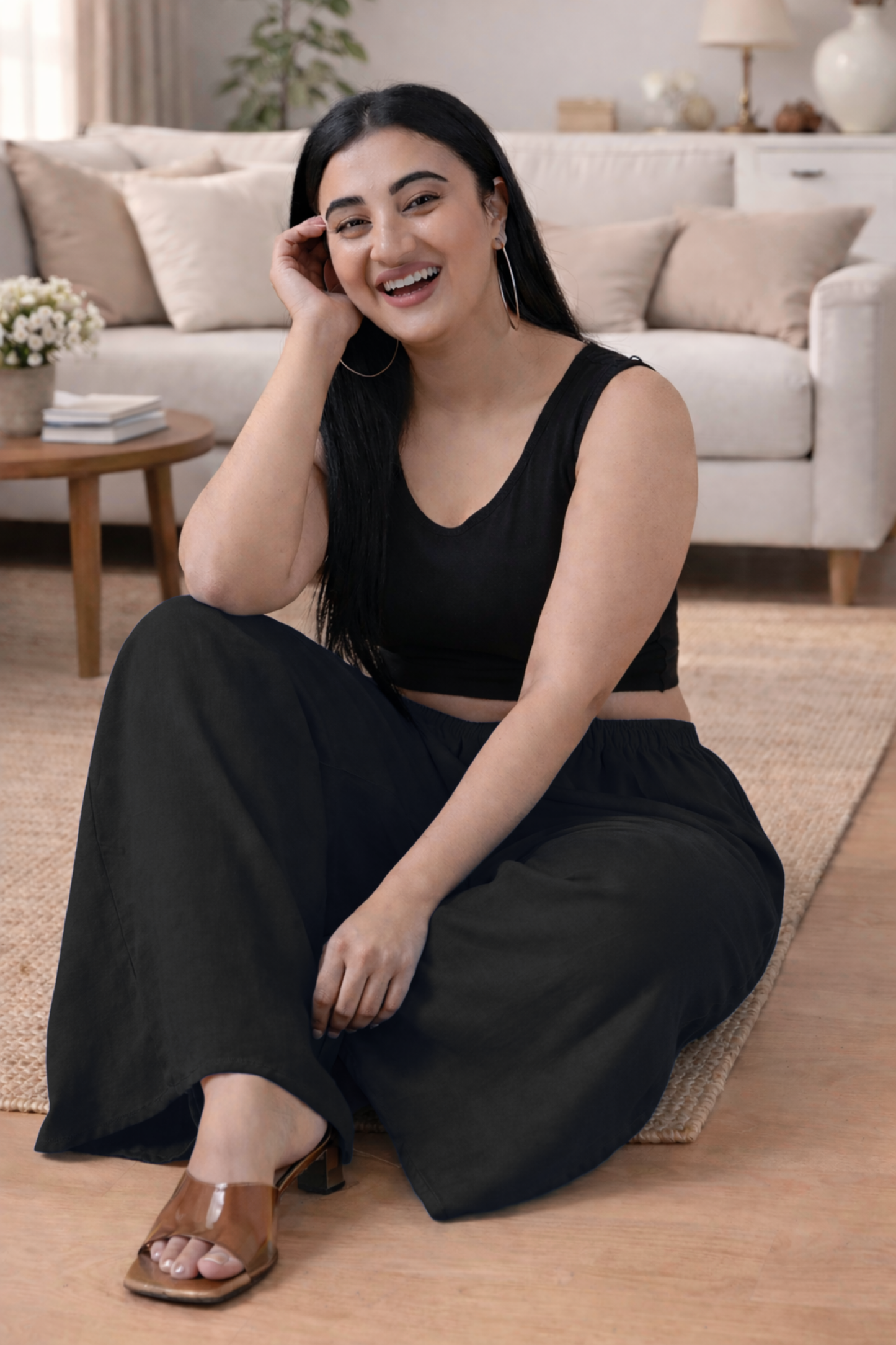 Black Rayon Loose Palazzo