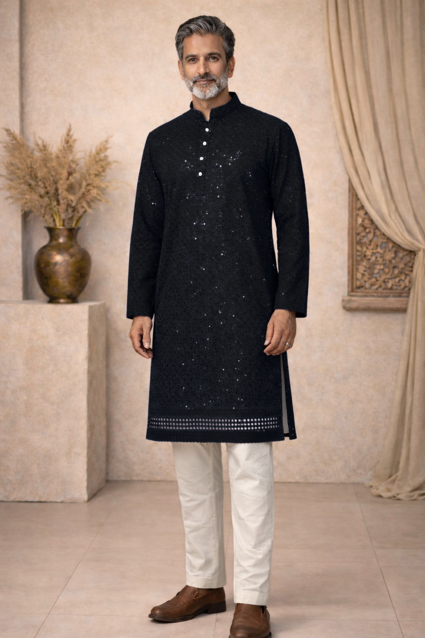 Starlit Black Sequined Kurta