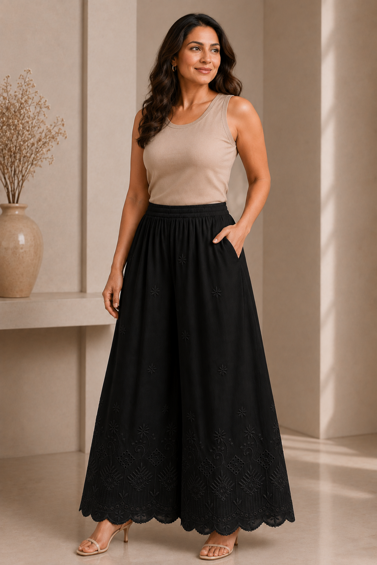 Black Chikankari Skirt Palazzo