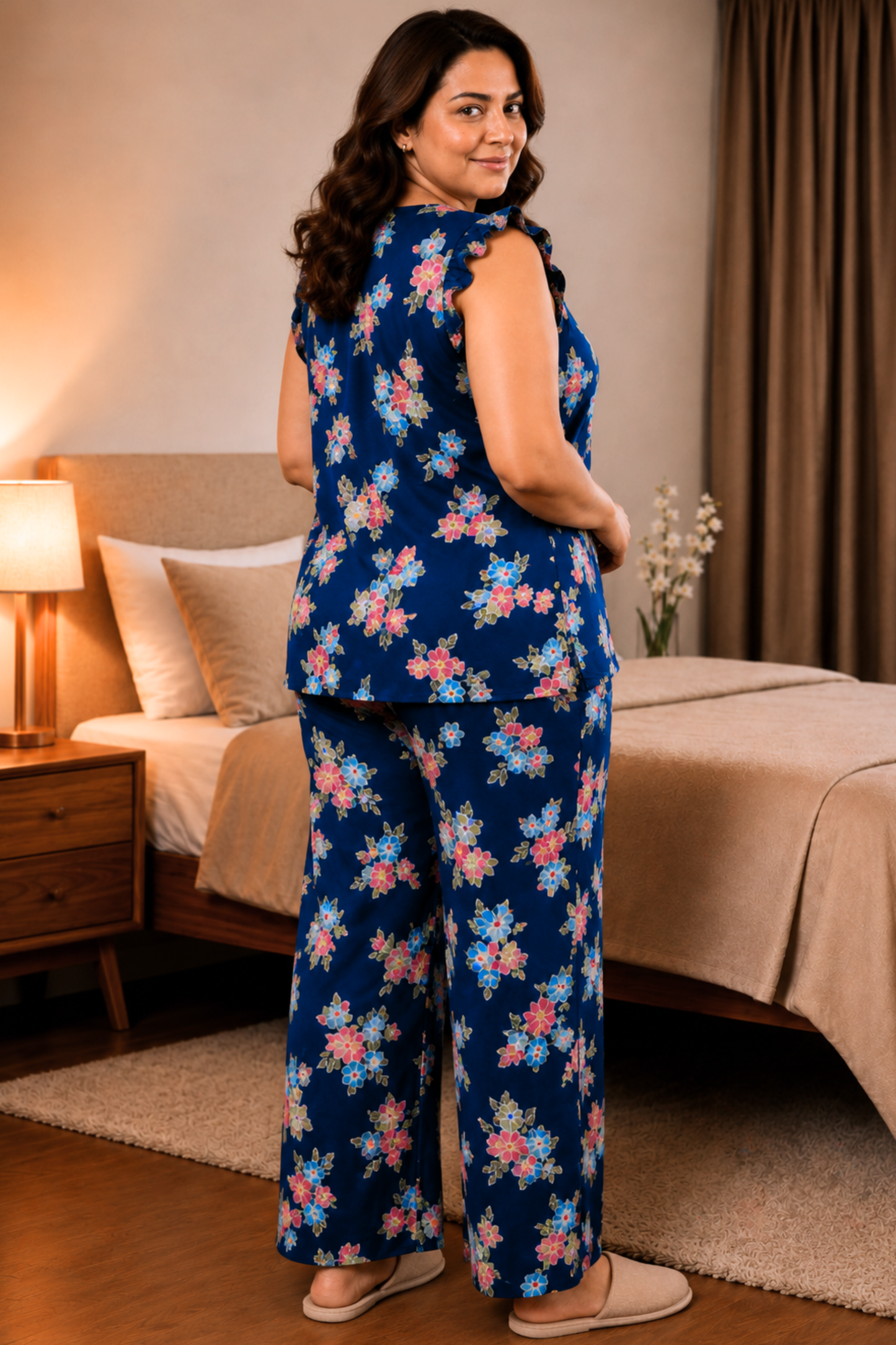 Blue Bouquet Rayon Night Suit