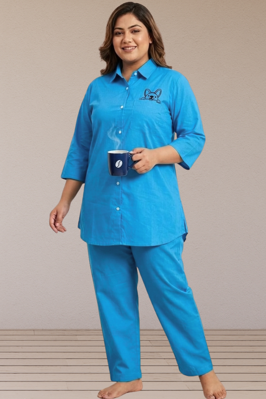 Blue Cotton Night Suit
