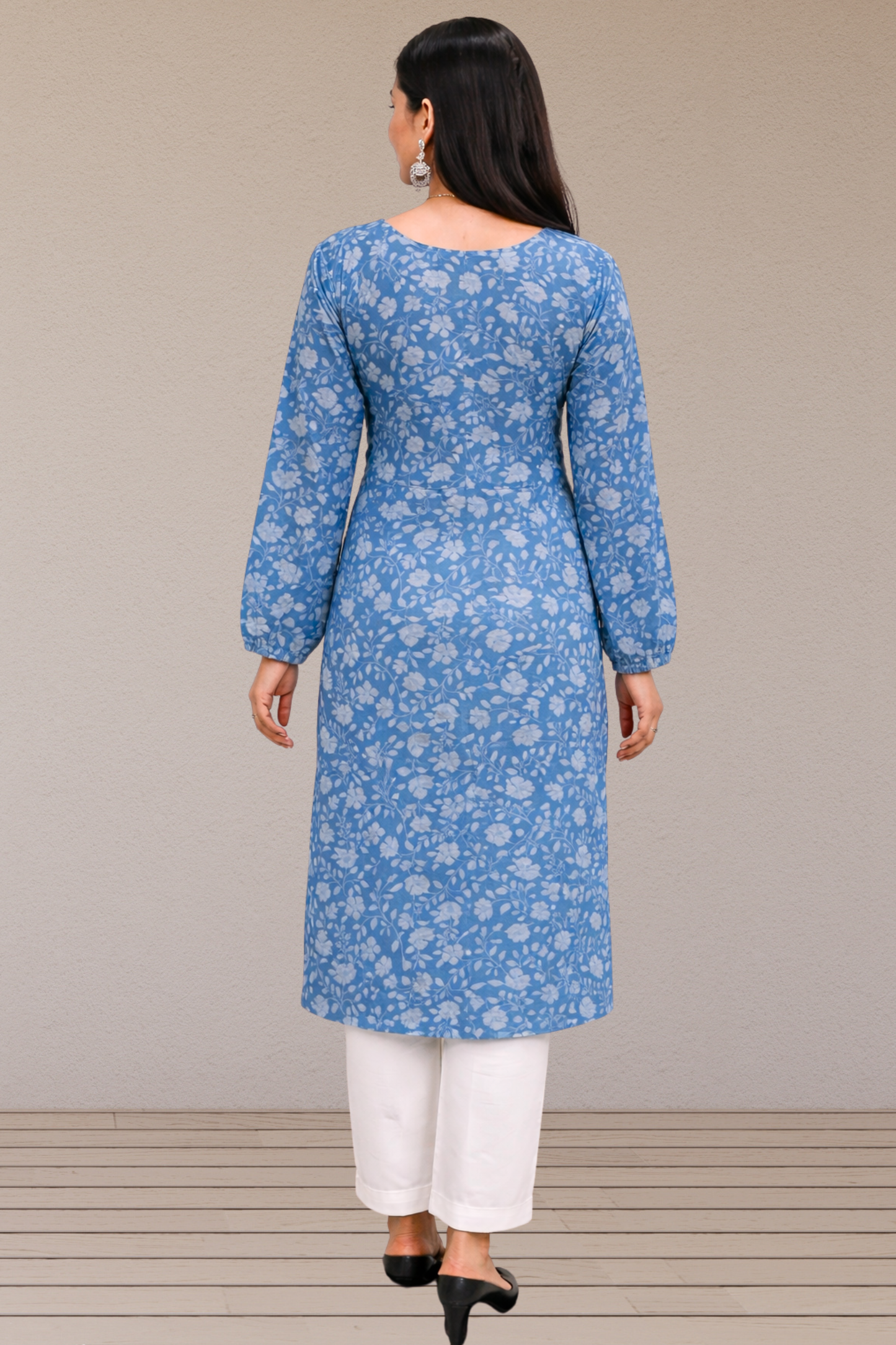 Blue Floral Cotton Kurta