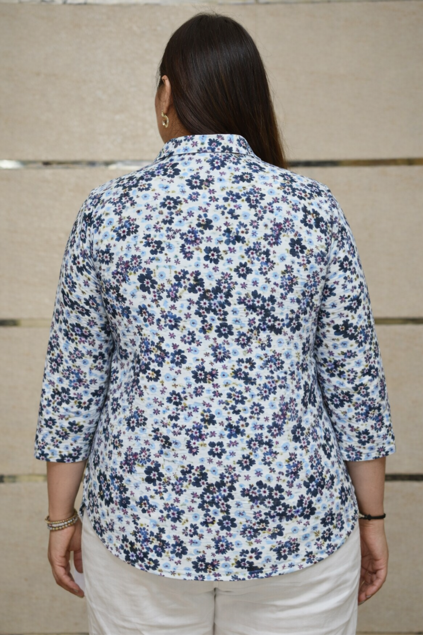 Blue Floral Everyday Pleated Shirt