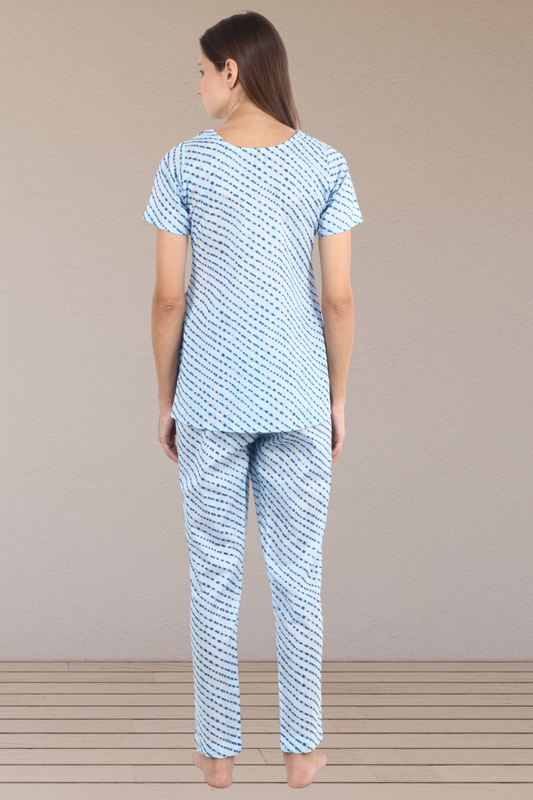 Blue Lehariya Printed Cotton Night Suit