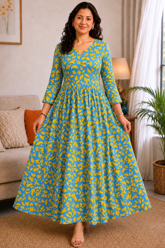 Blue Sunburst Summer Dress With Pockets