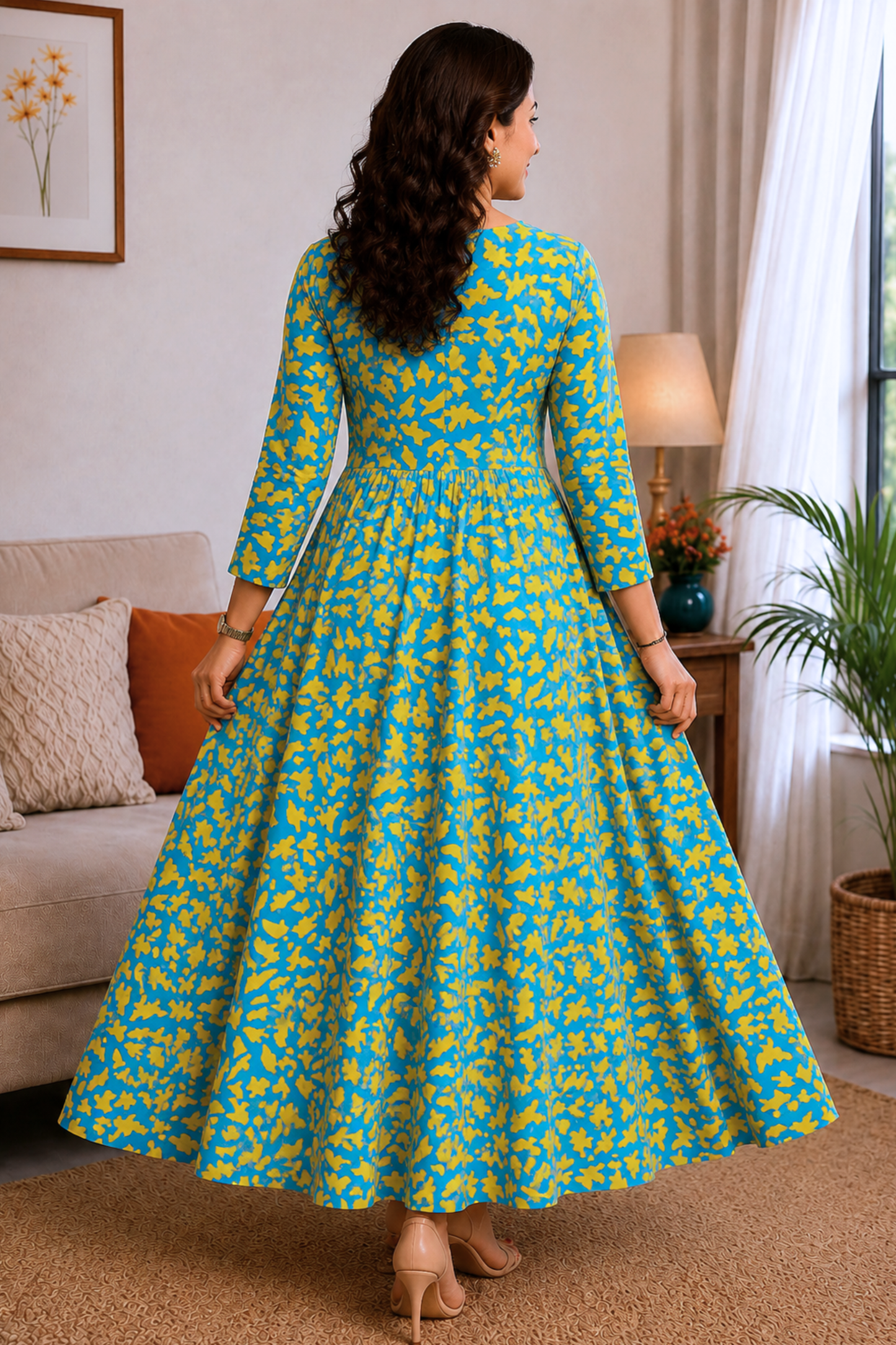 Blue Sunburst Summer Dress With Pockets