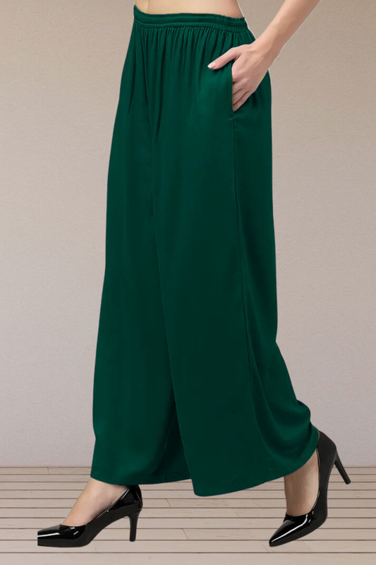 Bottle Green Flared Palazzo Pant
