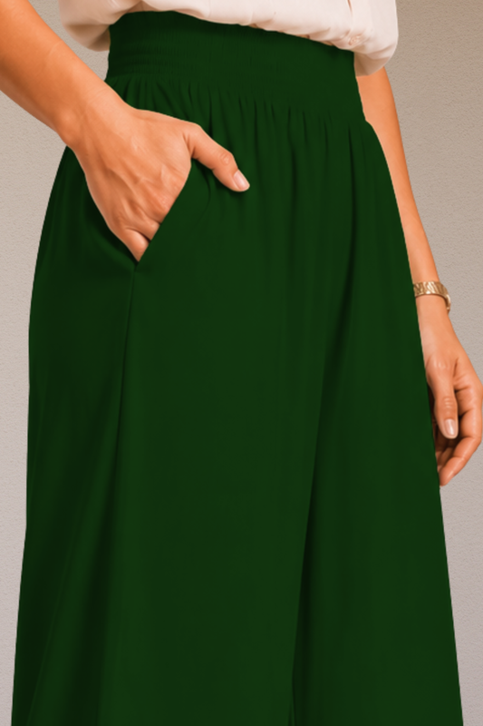 Bottle Green Flared Palazzo Pant
