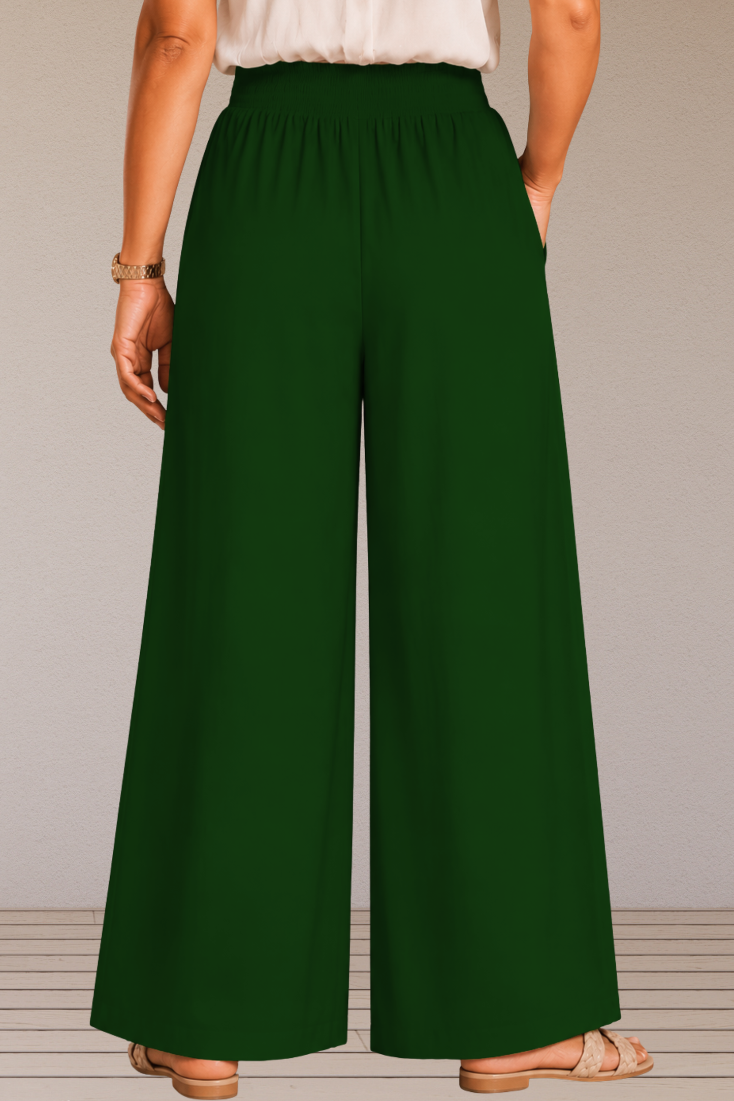 Bottle Green Flared Palazzo Pant