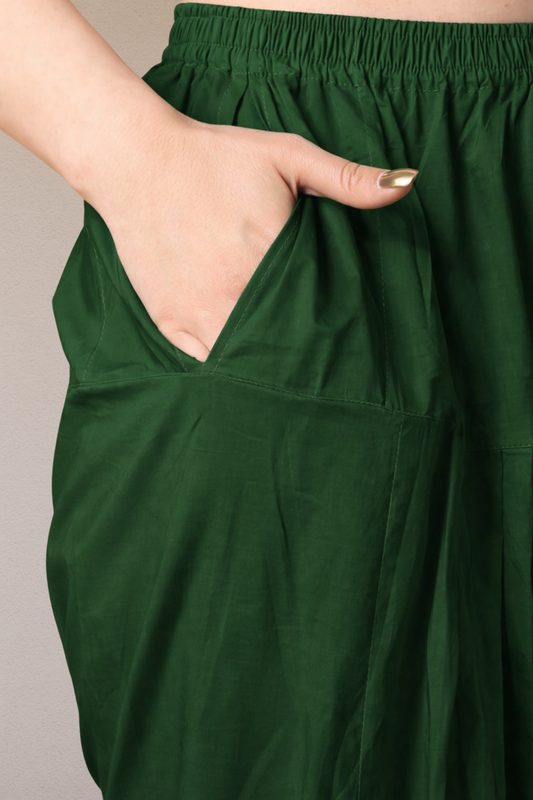 Bottle Green Pleated Cotton Salwar