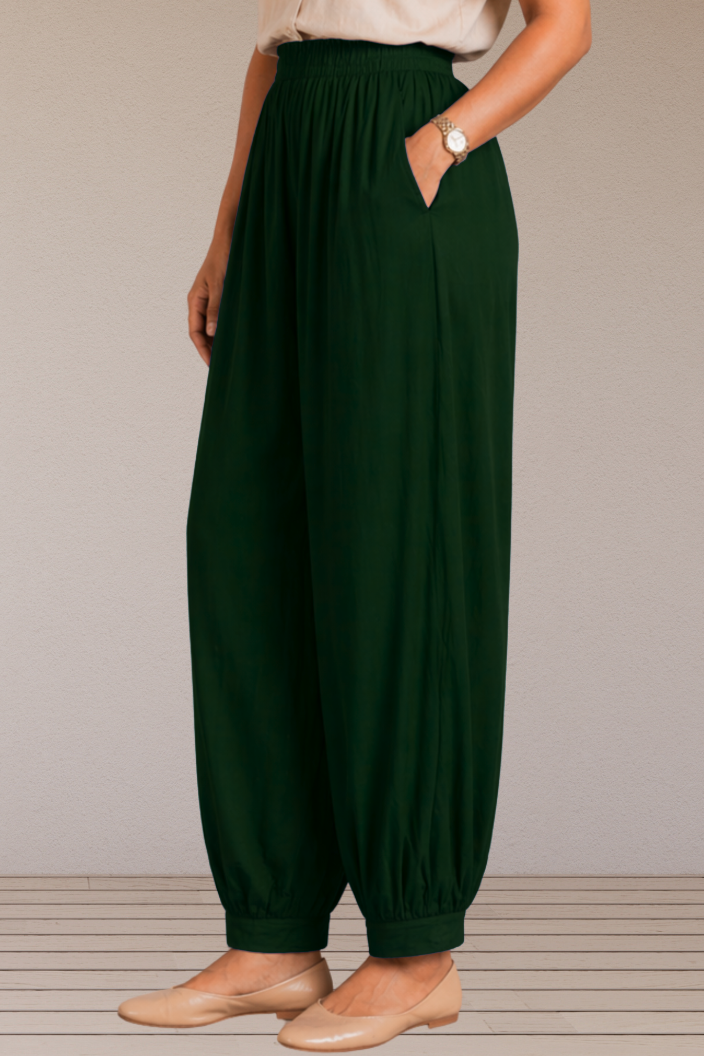 Bottle Green Rayon Afghani Pants