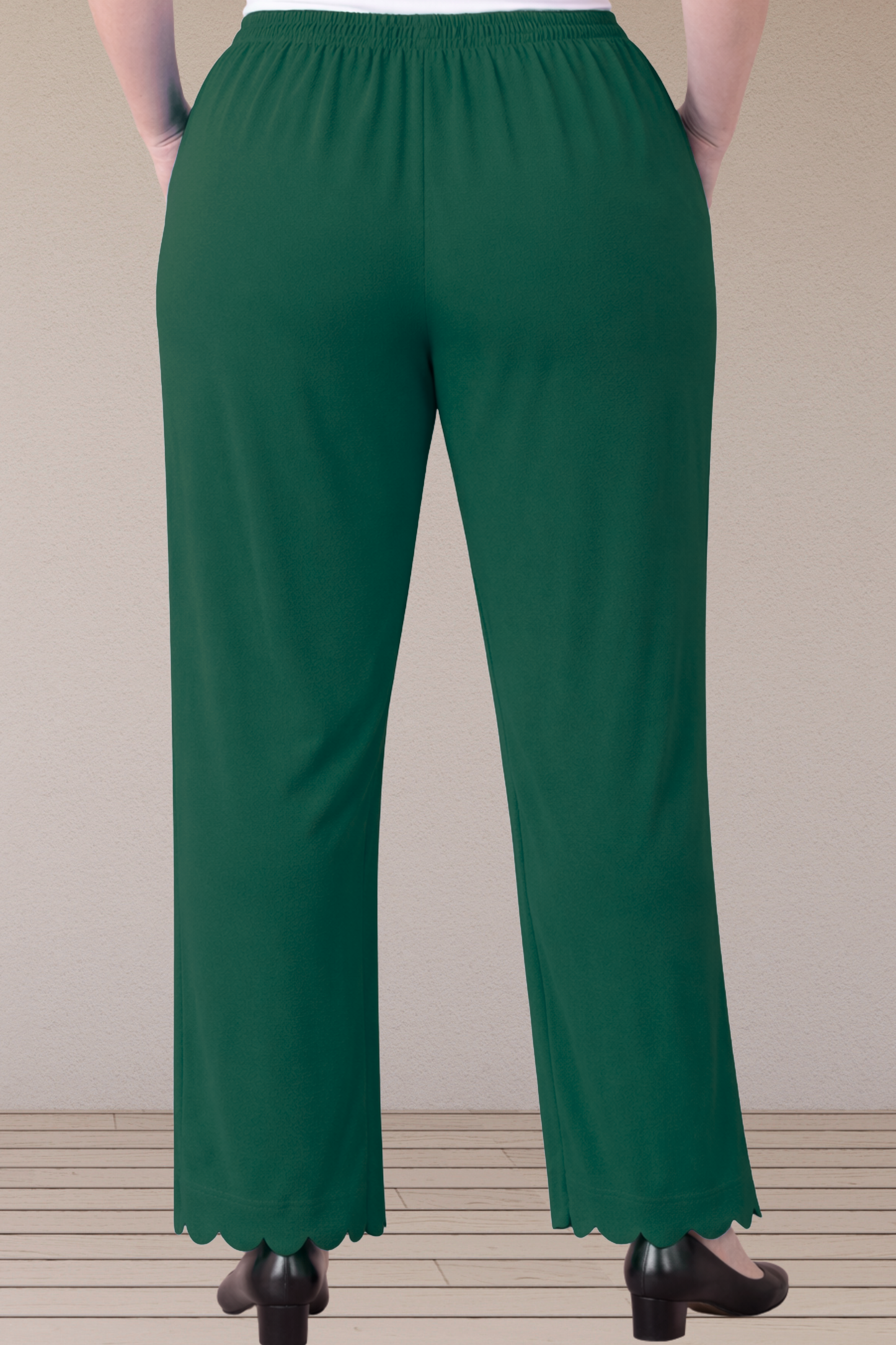 Bottle Green Scallop Cut Rayon Kurti Pant