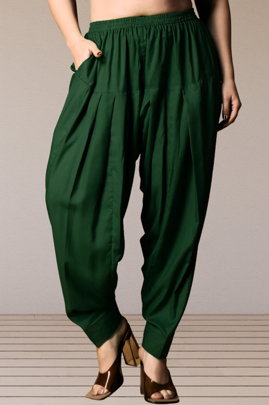 Bottle Green Rayon Pleated Salwar