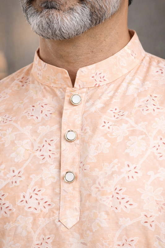 Breezy Peach Printed Kurta Pajama