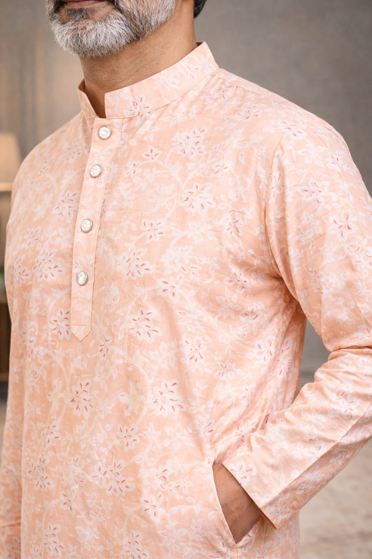 Breezy Peach Printed Kurta Pajama